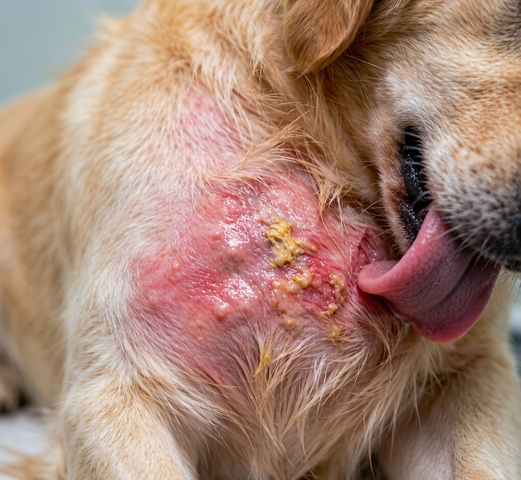 犬湿疹—皮肤潮红湿润结痂